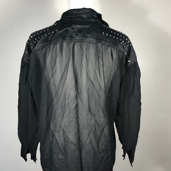 Escada Sheer Black Silk Blouse w/ Studded Detail - Picture 7 of 8